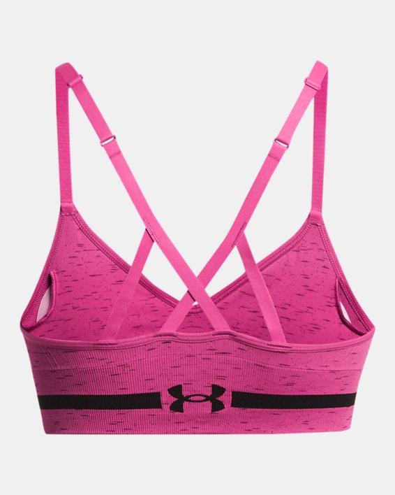 Women's UA Seamless Low Long Heather Sports Bra in Pink image number 8